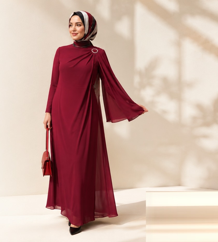 Bordo zarif elbise modeli